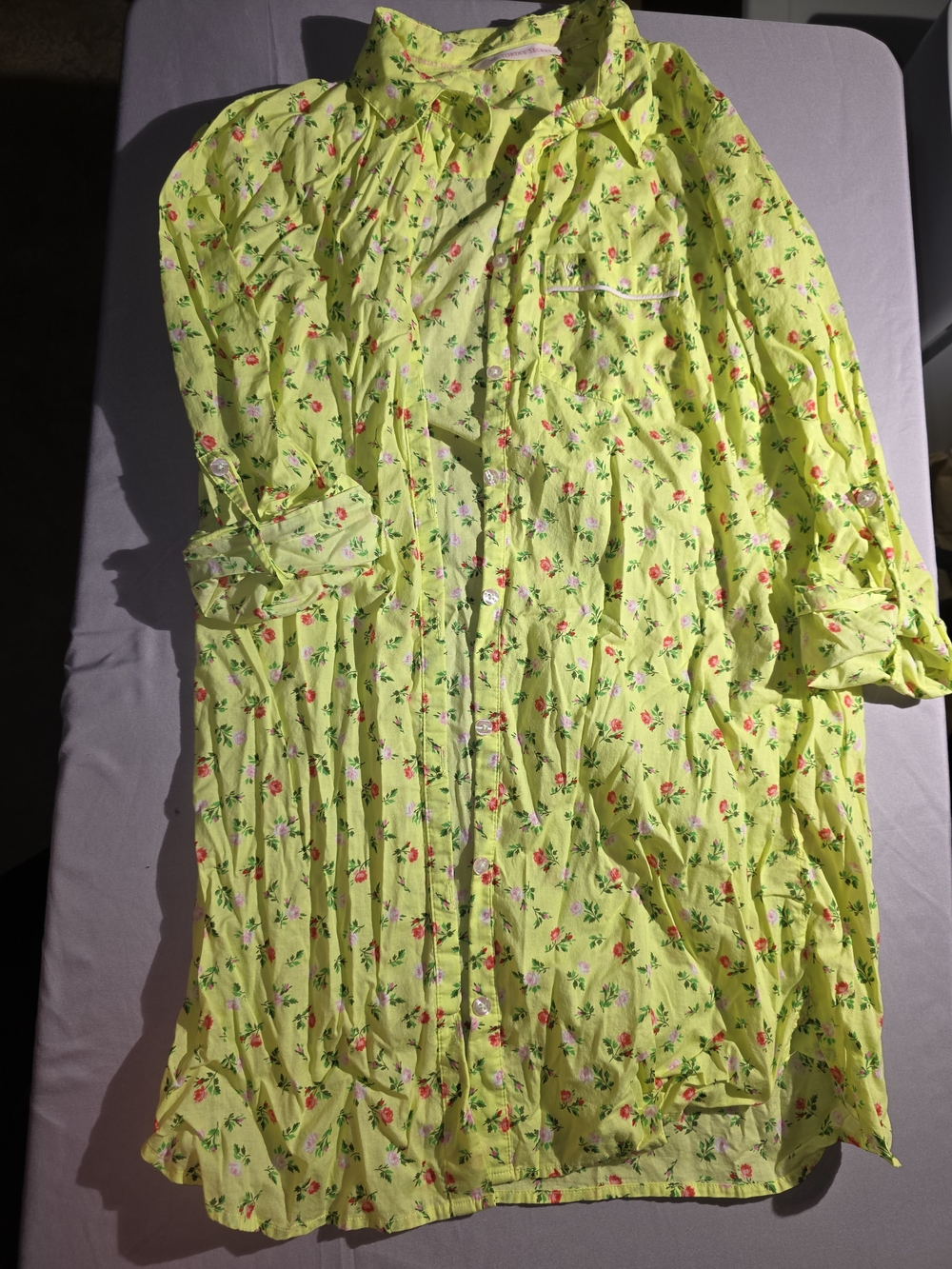Victoria's Secret Neon Yellow Floral Long Button Pajama Shirt